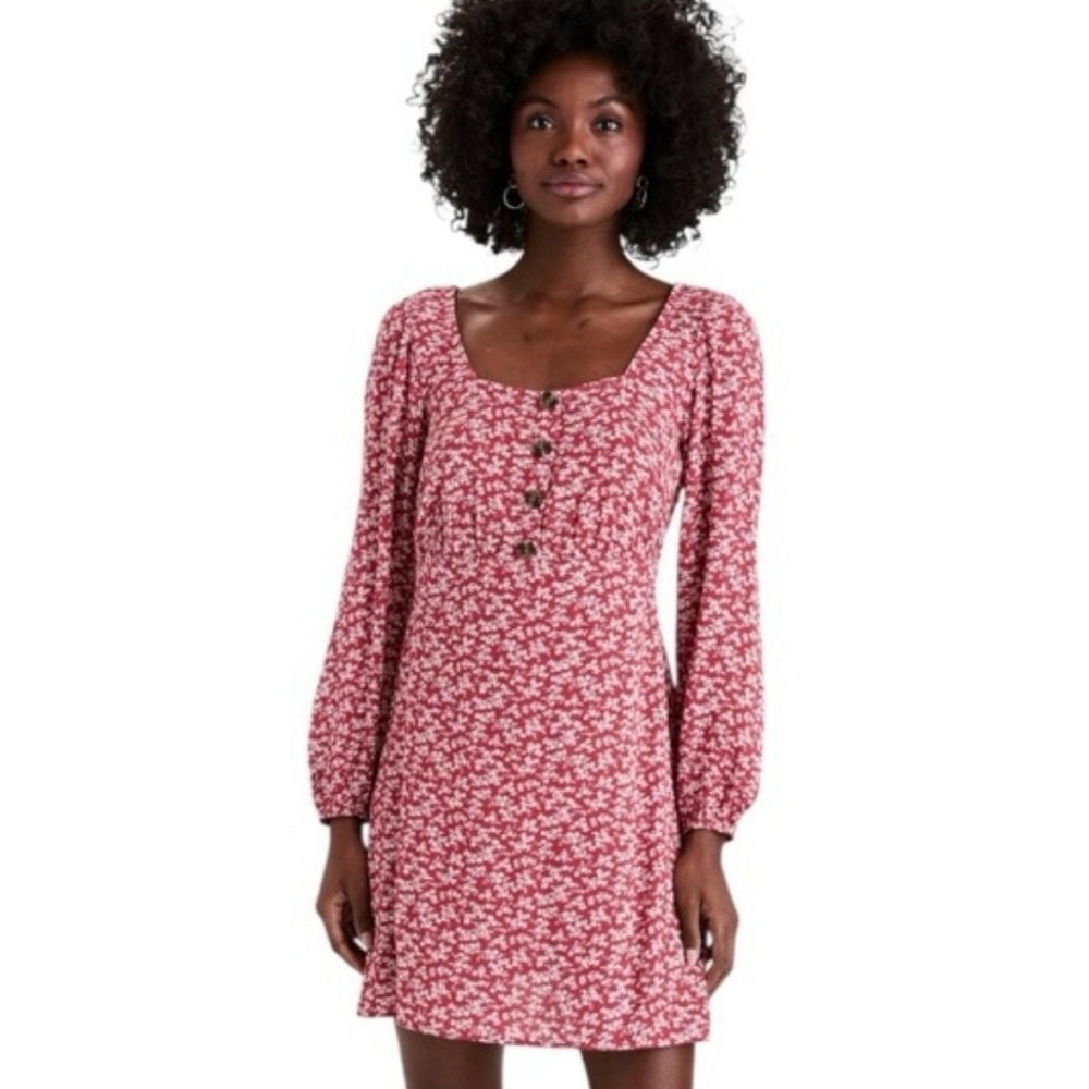 AE Red Floral Long-Sleeve Mini Dress Size S Cottagecore Country Concert Chic